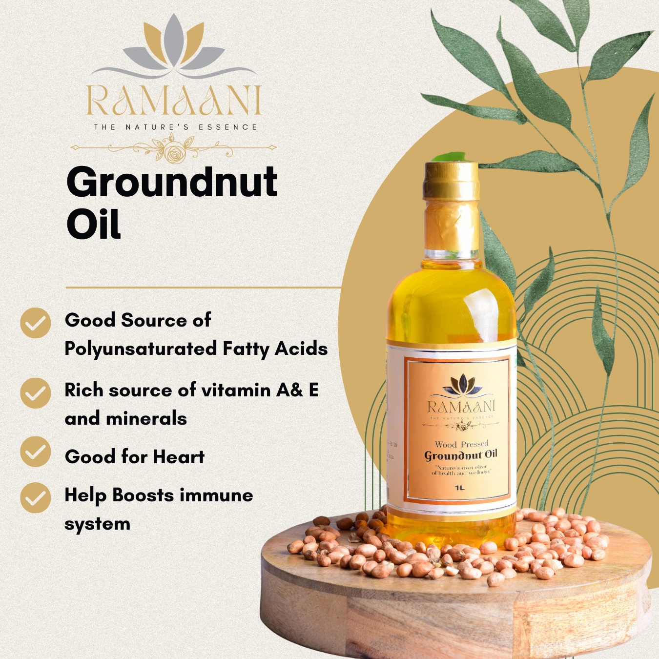 a post of ramaani cold pressed groundnut oil with rammani logo